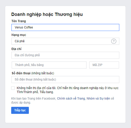 choose type of facebook fanpage phu hop