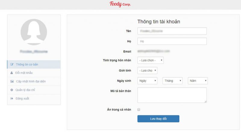 thong tin ca nhan foody