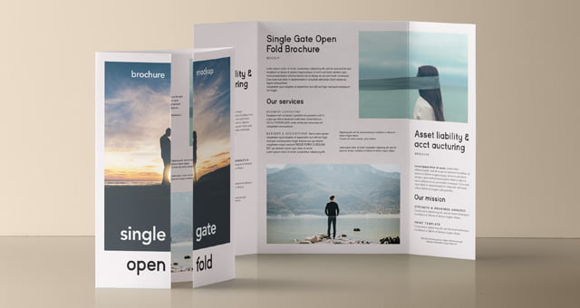 001 single gateFold panels brochure brand usa a4 size mockup psd