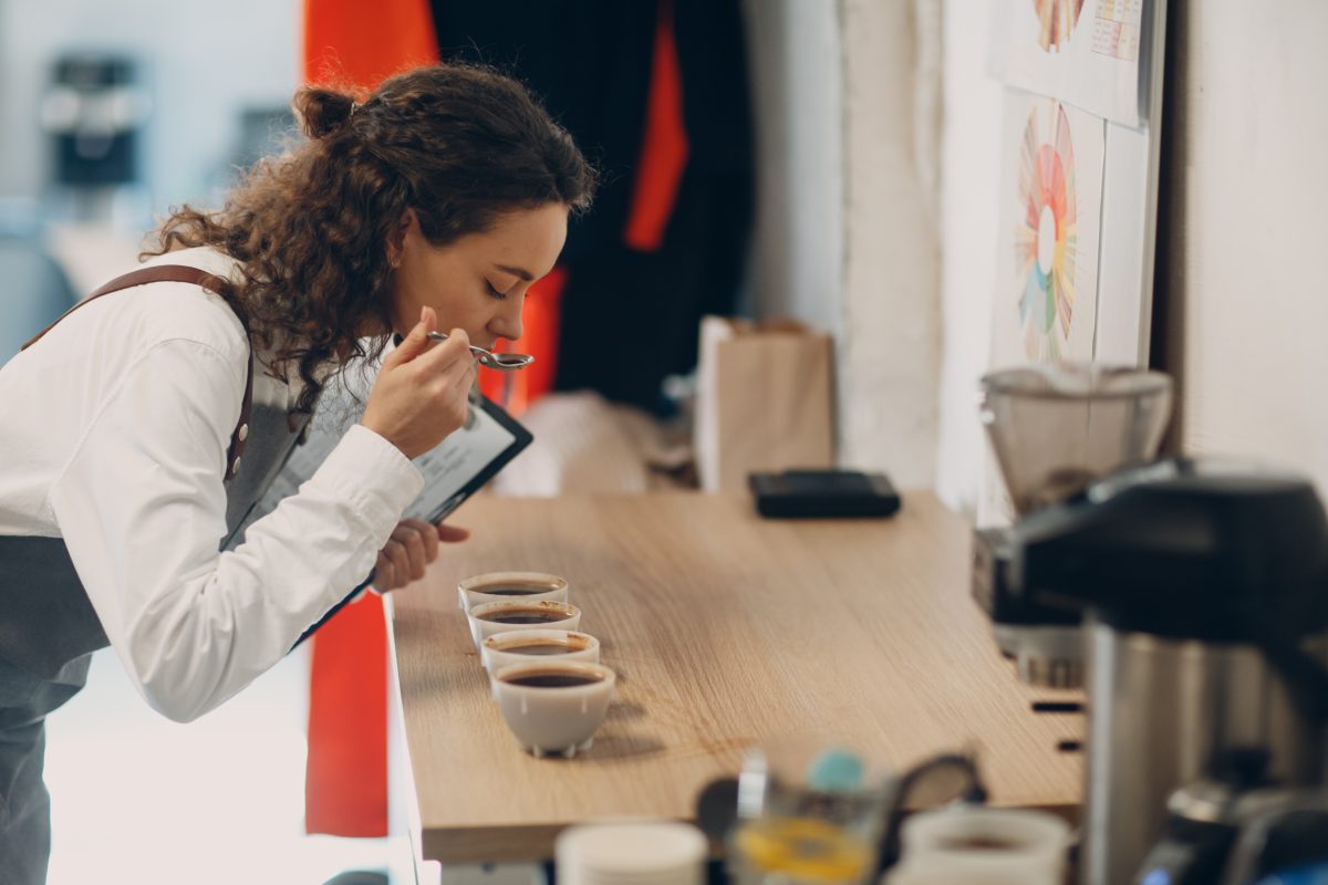 cup taster girl tasting degustation coffee quality test coffee cupping