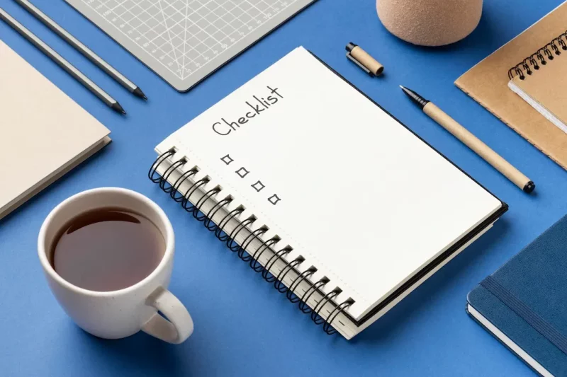 top view notebook with checklist